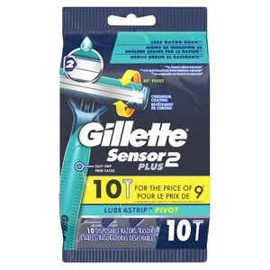 Gillette Sensor2 Plus 2-Blade Lubrastrip Pivot Disposable Razors, 10 CT