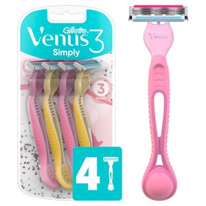 Gillette Venus Simply 3 3-Blade Disposable Razors, Dragonfruit, 4 CT