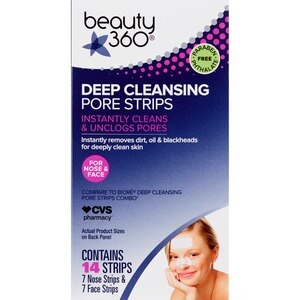 Beauty 360 Deep Cleansing Pore Strips Combo Pack For Nose And Face, 14CT