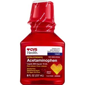CVS Health Extra Strength Acetaminophen Pain Reliever & Fever Reducer 500 MG Liquid, Cherry, 8 FL OZ