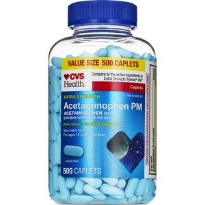 CVS Health Extra Stength Acetaminophen PM Pain Reliever & Nighttime Sleep-Aid Caplets