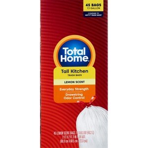 Total Home Drawstring Tall Kitchen Trash Bags, Odor Control