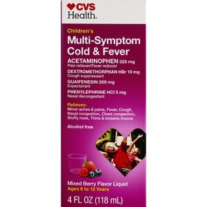 CVS Health Children's Multi-Symptom Cold & Fever Releif Liquid, Mixed Berry, 4 OZ