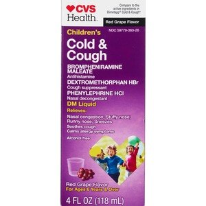 CVS Health Children's Cold & Cough DM Liquid, Red Grape, 4 FL OZ