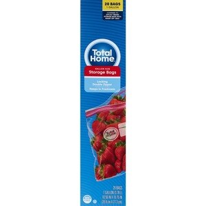 Total Home Storage Bags, Color Seal Double Zipper Gallon, 20 ct