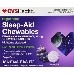 CVS Health Nighttime Sleep Aid Chewable Tablets, Grape, 18 CT