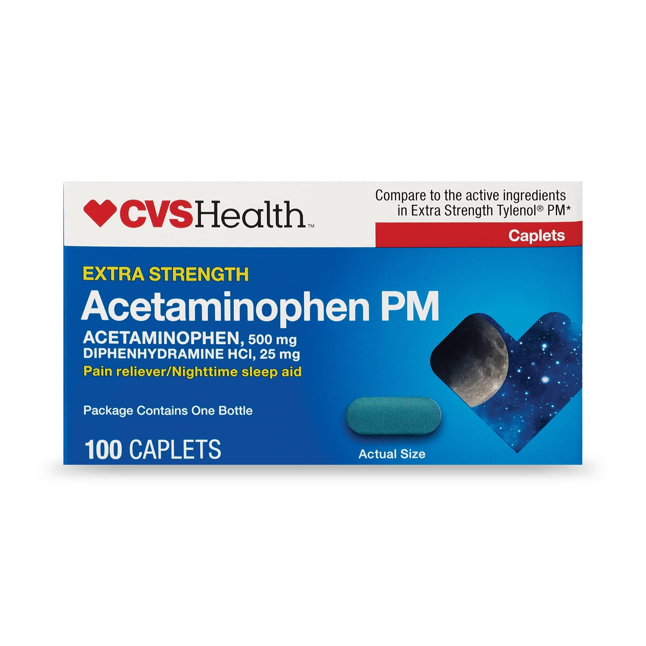 CVS Health Extra Stength Acetaminophen PM Pain Reliever & Nighttime Sleep-Aid Caplets