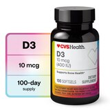 CVS Health 10 MCG Vitamin D3 Softgels, 100 CT, thumbnail image 1 of 9