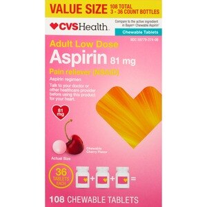 CVS Health Adult Low Dose Aspirin 81 MG Chewable Tablets, Cherry