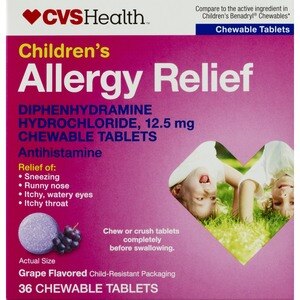 CVS Health Children's Allergy Relief Diphenhydramine HCl Chewable Antihistamine Tablets