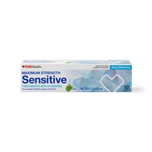 CVS Health Maximum Strength Sensitive Extra Whitening Fluoride Toothpaste, Mint, 4 OZ