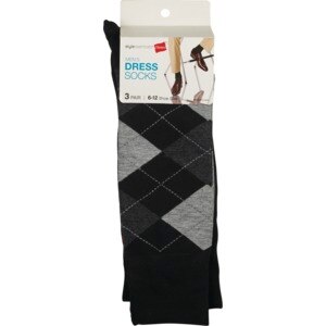Style Essentials by Hanes Men's Pattern Dress Socks 3 Pairs, Size 6-12