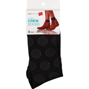 Style Essentials by Hanes Ladies' Crew Socks 3 Pairs, Size 5-9, Assorted Black Pack