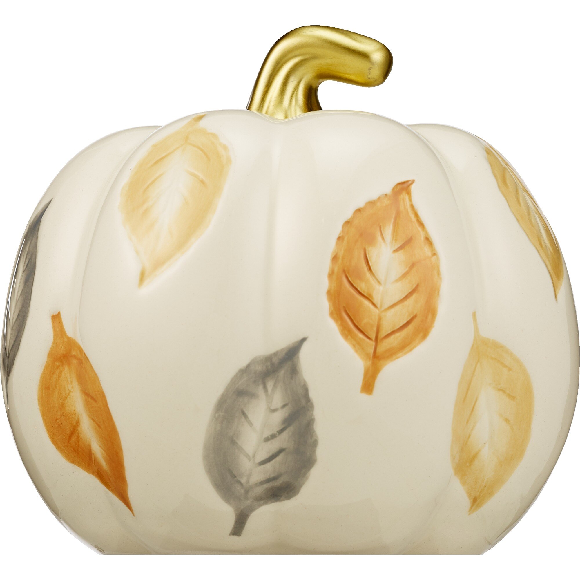 Fall Fest Ceramic Pumpkin with Leaves, 6.8 in