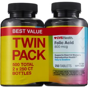 CVS HEALTH FOLIC ACID 800MCG TABLETS TWIN PACK