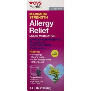 CVS Health Maximum Strength Allergy Relief Liquid Dye Free Diphenhydramine HCl Oral Antihistamine