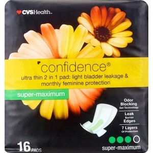 CVS Health Confidence Utra Thin Pads, Super-Maximum, 16 CT