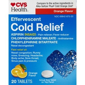 CVS Health, Effervescent Cold Relief Tablets, Orange, 20 CT