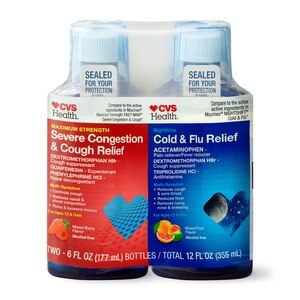 CVS Health Day + Nighttime Maximum Strength Severe Congestion, Cough, Cold & Flu Relief Liquid Combo Pack, 2 6 OZ bottles