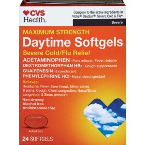 CVS Health Maximum Strength Daytime Softgels for Severe Cold + Flu Relief, 24 CT