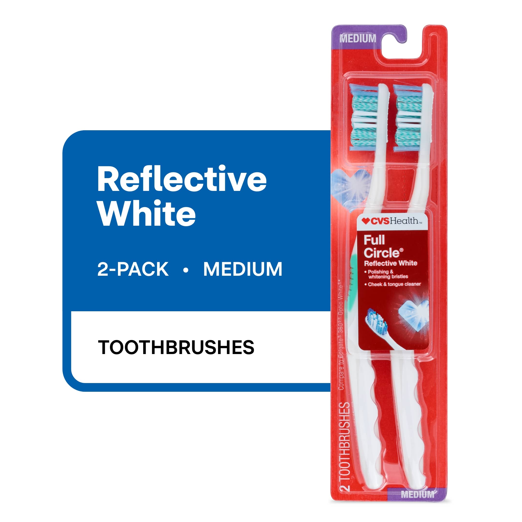 CVS Health Full Circle Reflective White Toothbrush, Medium Bristle