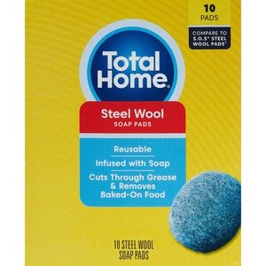 Total Home Steel Wool Soap Pads, Reusable, 10 ct