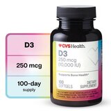 CVS Health Vitamin D 250mcg Softgels, 100 CT, thumbnail image 1 of 9