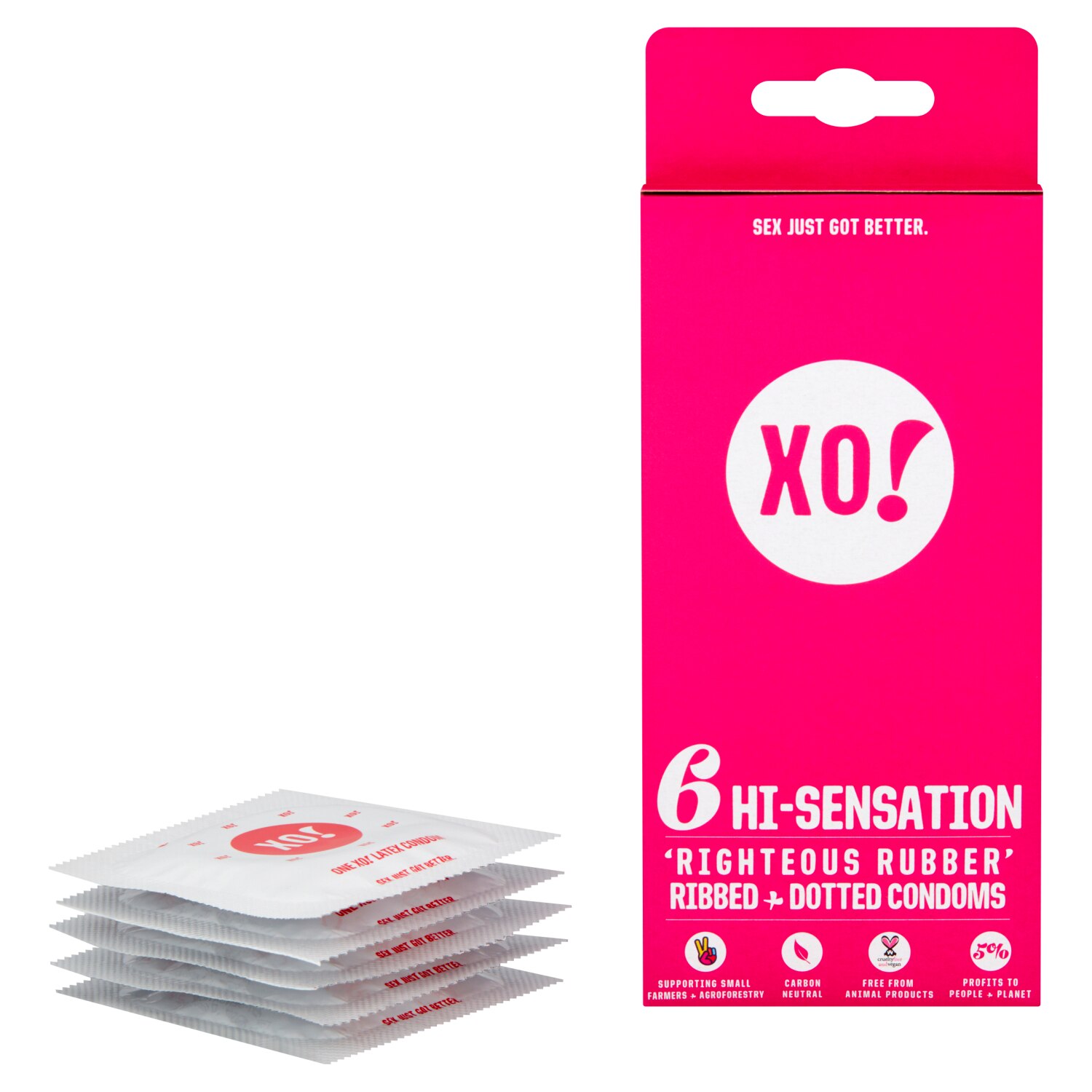 XO! Hi-Sensation Fairly Traded Rubber Condoms, 6 CT