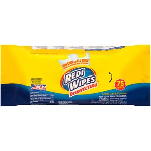 Redi Wipes Disenfecting Bleach Free Wipes, Lemon Scented, 75 CT