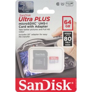 SanDisk Ultra Plus MicroSDXC UHS-1 Card With Adapter, 64GB