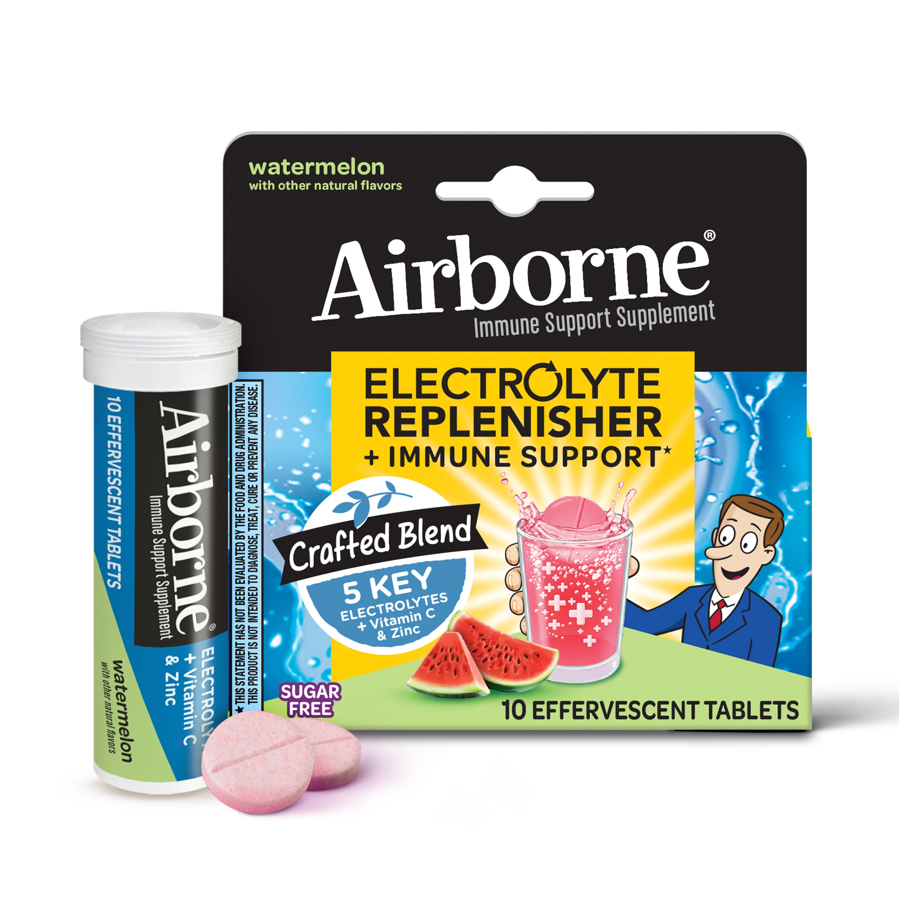 Airborne Electrolyte Replenisher Effervescent Tablets, 10 CT, Watermelon