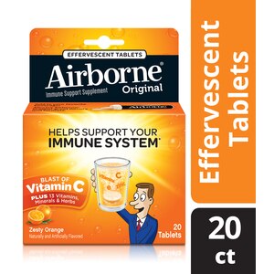 Airborne Vitamin C and Immune Support Supplement, Zesty Orange Effervescent Tablets, 20 CT