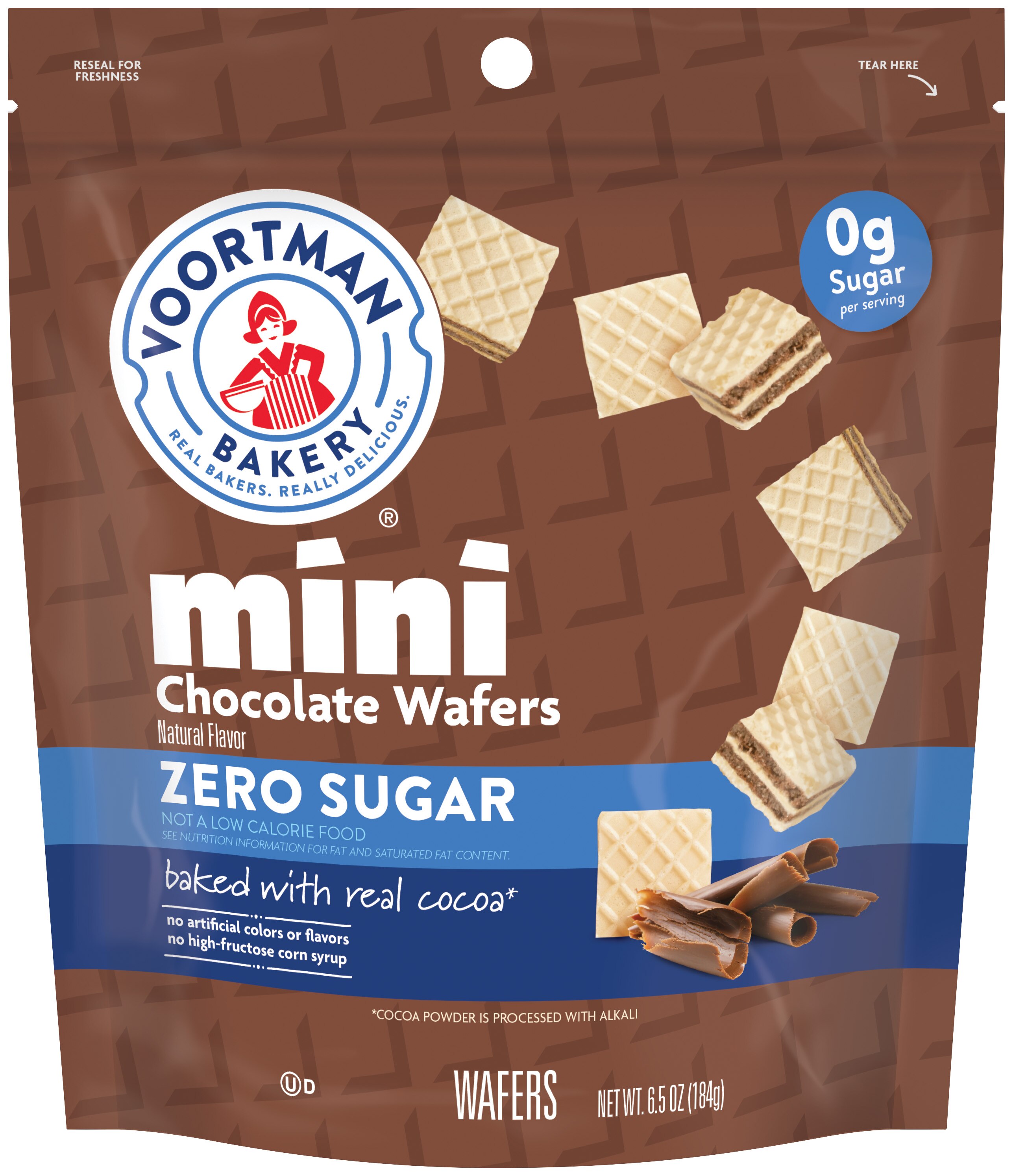Voortman Zero Sugar Mini Wafers, Chocolate, 6.5 oz