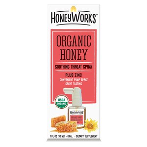 HoneyWorks Organic Honey Soothing Throat Spray with Zinc, 1 OZ