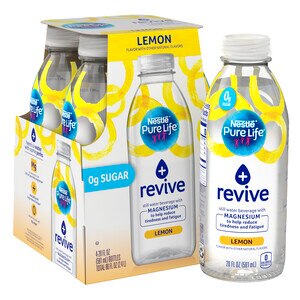 Pure Life + Revive Lemon Flavored Water with Magnesium, 20 OZ Bottles, 4 PK