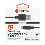Griffin Extra Long USB-A to Lightning Cable, Black, 10 ft, thumbnail image 2 of 3