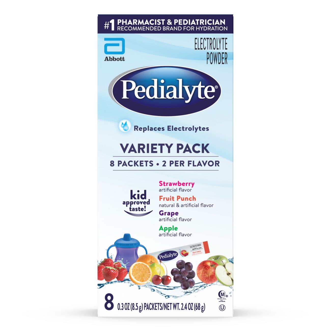 Pedialyte Electrolyte Powder Packets, Variety Pack, 8 Single-Serving Packets