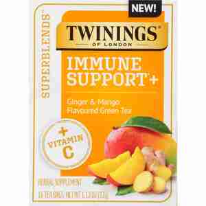 Twinings Superblends Immune Support+ Ginger & Mango Flavoured Green Tea with Vitamin C, 16 ct, 1.12 oz