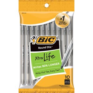 BIC Round Stic Xtra Life 1mm Medium Point Ball Pen, 10CT