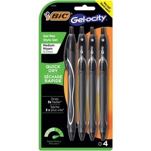 BIC Gel-ocity Quick Dry Gel Pen, Medium Point (0.7mm), Black, 4 ct