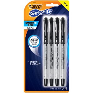 BIC Gel-ocity Smooth Stic Gel Pen, Fine Point (0.5mm), Black, 4 ct