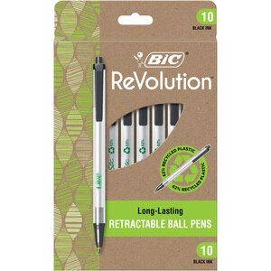 BIC ReVolution Retractable Ball Pen, 1.0 mm Point, Black, 10 ct