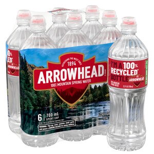 Arrowhead 100% Mountain Spring Water, Sport Cap Bottles, Pack of 6, 23.7 oz