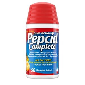 Pepcid Complete Acid Reducer + Antacid Chewable Tablets, Tropical Fruit