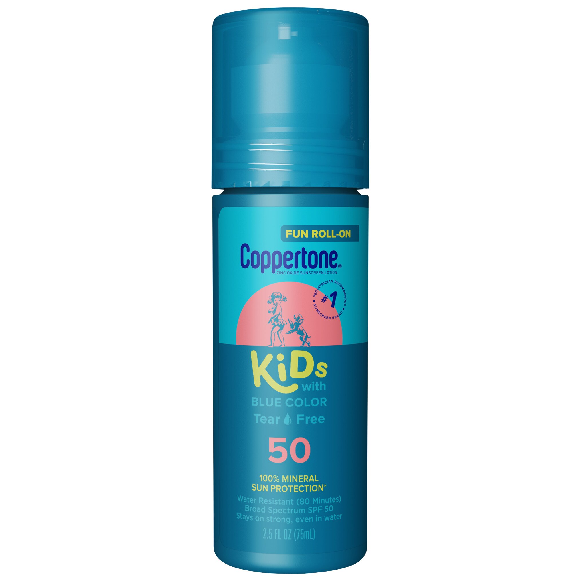 Coppertone Kids Fun Color Roll-On Sunscreen, Blue, SPF 50, 2.5 oz