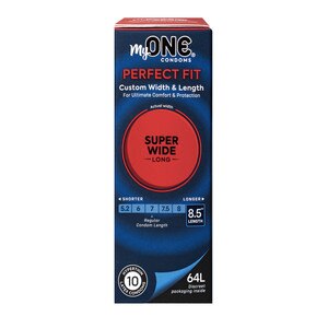 MyONE Custom Fit, Super Wide, Long Condoms, 64L, 10 CT