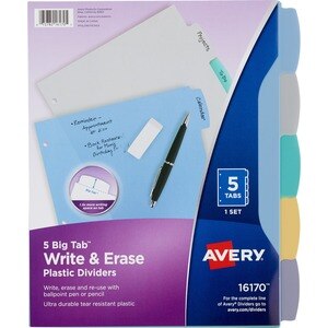 Plastic Reference Dividers, Write-On, 5 Tabs