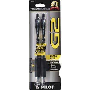 Pilot G2 Gel Rolling Ball Retractable Pens Ultra-Fine Point Black Ink