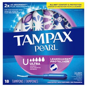 Tampax Pearl Tampons with LeakGuard Braid, Unscented, Ultra