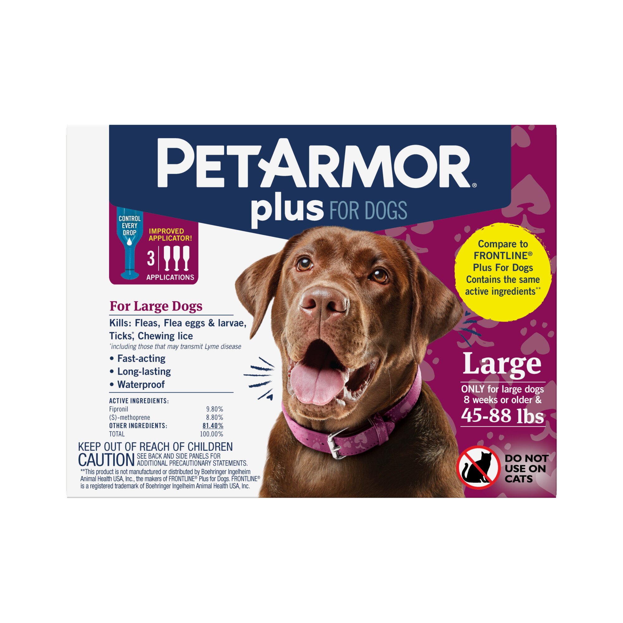 PETARMOR Plus for Large Dogs 45-88 lbs, Flea & Tick Prevention for Dogs, 3-Month Supply